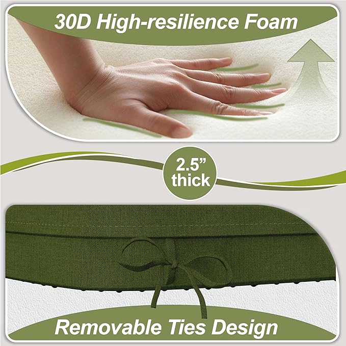 17'' x 16'' x 2.5"Thick Chair Cushions for Dining Chairs, 6 Pack WaterProof Easy Clean Kitchen Chair Pads with Ties and Non-Slip Backing - 30D High Elastic Foam Soft Kitchen Chair Cushions
