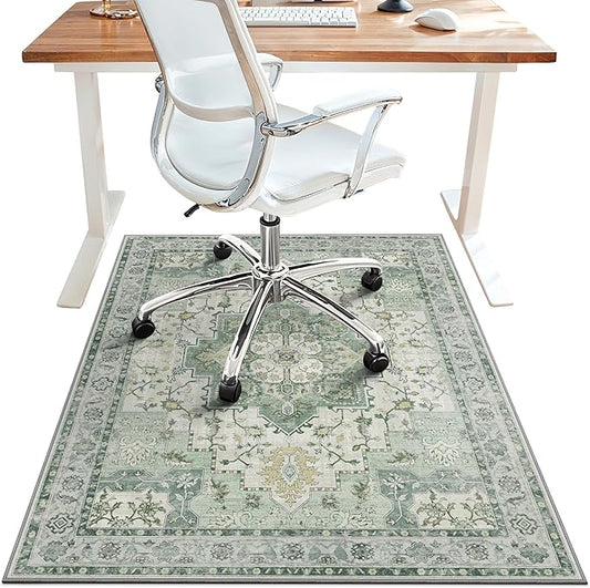 30"x48" Office Chair Mat for Hardwood Tile Floor, Under Desk Carpet Protector for Rolling Computer Chair Mat, Machine Washable Area Rug, Anti-Slip 1/5" Thick Low Pile Thin Vinyl Floor Mat, Green