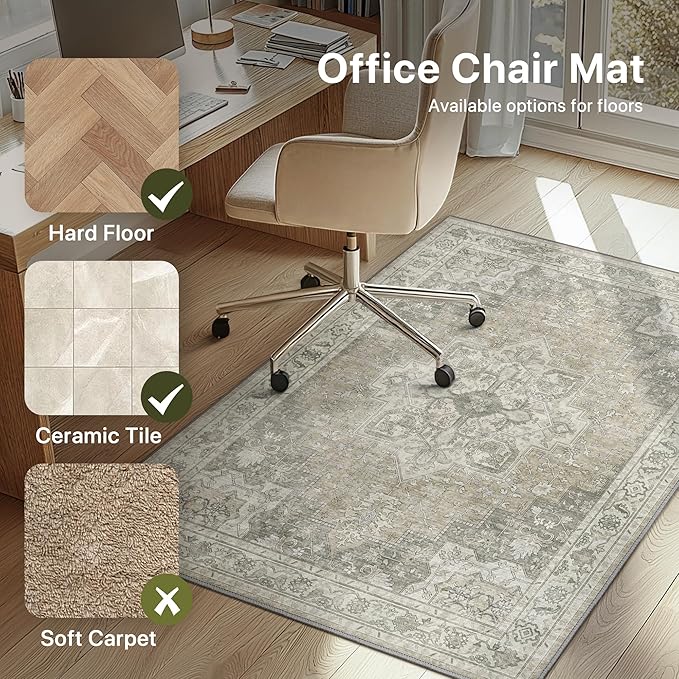 36"x48" Office Chair Mat for Hardwood Tile Floor, Under Desk Carpet Protector for Rolling Computer Chair Mat, Machine Washable Area Rug, Anti-Slip 1/5" Thick Low Pile Thin Vinyl Floor Mat, Trench