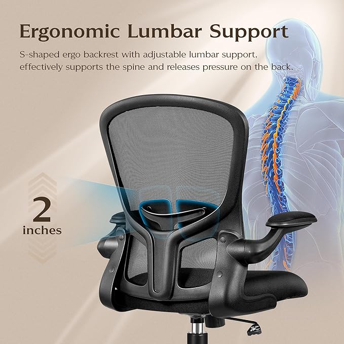 FelixKing Office Desk Chairs, Ergonomic PC Desk Chair with Wheels, Adjustable Lumbar Support and Height, Swivel Computer Chair with Flip-up Armrests, Ergo Mesh Backrest for Working (Black, Pack of 6)