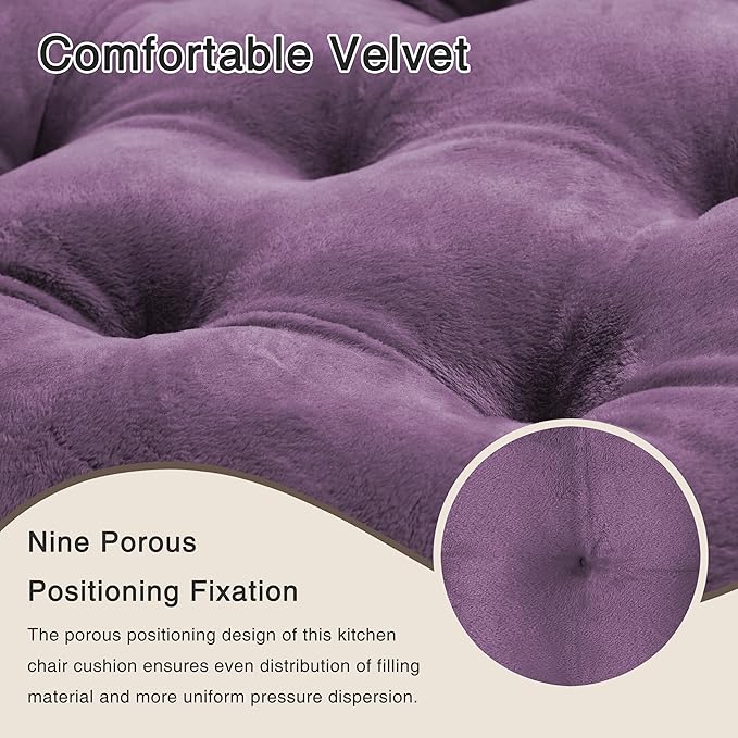 OVOV 1 Pack Chair Cushions for Dining Chairs Soft Seat Cushions for Kitchen Desk Chairs Square Chair Pads with Ties (15.5"x15.5" Purple)