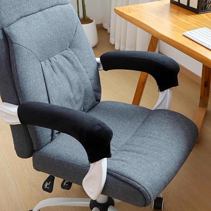 FORCHEER Armrest Covers for Office Chair with Zipper 15 Inch Long Velvet Black Stretchable Arm Rest Covers for Computer Desk Chairs Washable