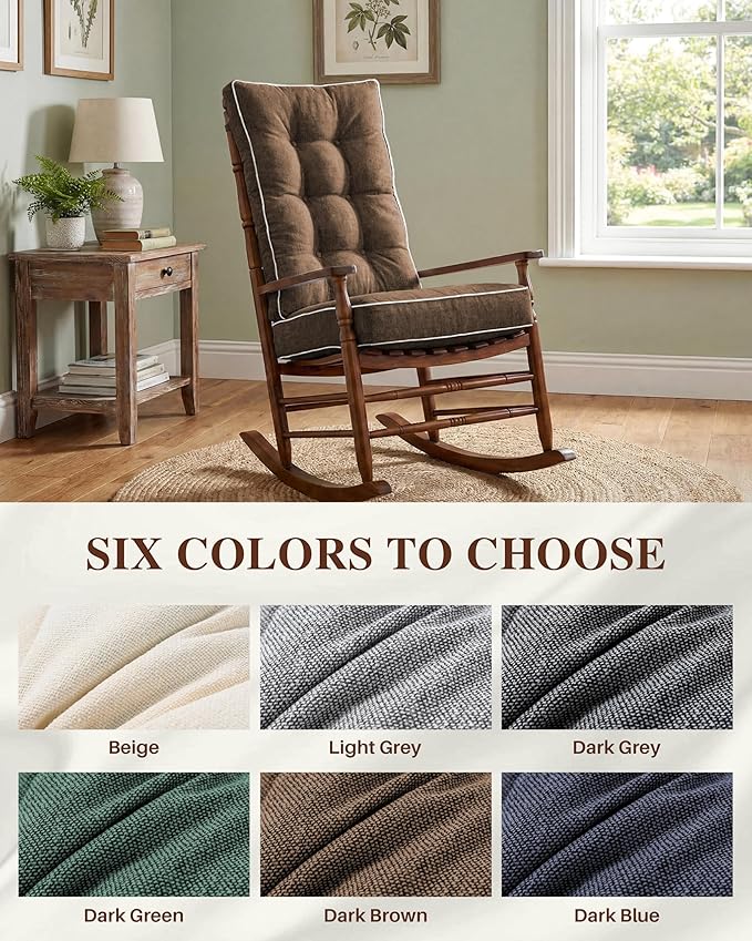 Rocking Chair Cushions Indoor, 5-inch Thicken Seat Cushion with Memory Foam Non-Slip Tufted Chair Pads Set of Seat & Back Cushion for Outdoor Rocker Living Room, Dark Brown, 22x17x5/17x17x5