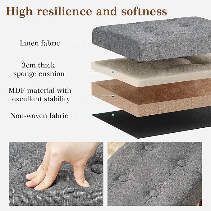 VECELO Small Foot Rest Under Desk Ottoman, Linen Foot Stool with Legs, Rectangle Footrest Leg Rest for Sofa, Relieve Stress, Better Posture, Ottoman Rest Stools for Living Room Entryway, Gray