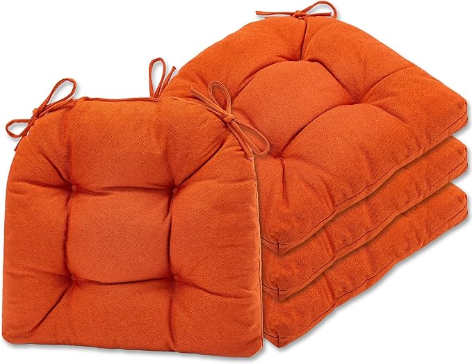 SQUARE MOON Chair Cushions for Dining Chairs, 3 Inch Thick Comfortable Kitchen Chair Pads, Dining Room Seat Cushions with Ties, Machine Washable, 17" x 16" x 3", 4/Pack, Orange