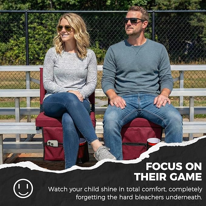 SPORT BEATS Stadium Seats with Back Support Bleacher Chairs with Back and Cushion Thick Padded Bleacher Seats Includes Shoulder Strap