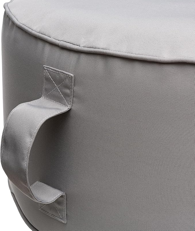 QILLOWAY Inflatable Outdoor Ottoman for Patio, Waterproof Round Pouf, Inflatable Foot Rest, Outdoor Footstool for Poolside, Garden，Camping,Light Grey