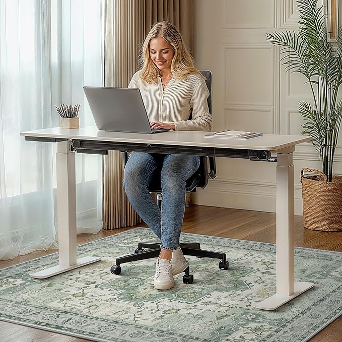 48"x60" Office Chair Mat for Hardwood Tile Floor, Under Desk Carpet Protector for Rolling Computer Chair Mat, Machine Washable Area Rug, Anti-Slip 1/5" Thick Low Pile Thin Vinyl Floor Mat, Green