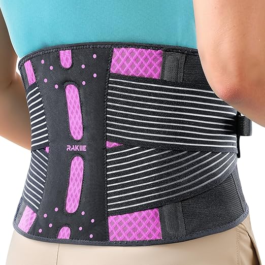 Rakiie Slim Back Brace for Lower Back Pain Relief, Lightweight & Breathable Back Support Brace for Men Women, Ergonomic Light Lumbar Support for Everyday Wear, Pink S