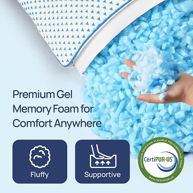 fulocean Small Cooling Memory Foam Pillow for Travel & Camping, Compressible Adjustable Pillow for Medium Firm Neck Knee Lumbar Support,Washable, Ideal Sleeping, Car, Airplane, Backpacking, Gifts