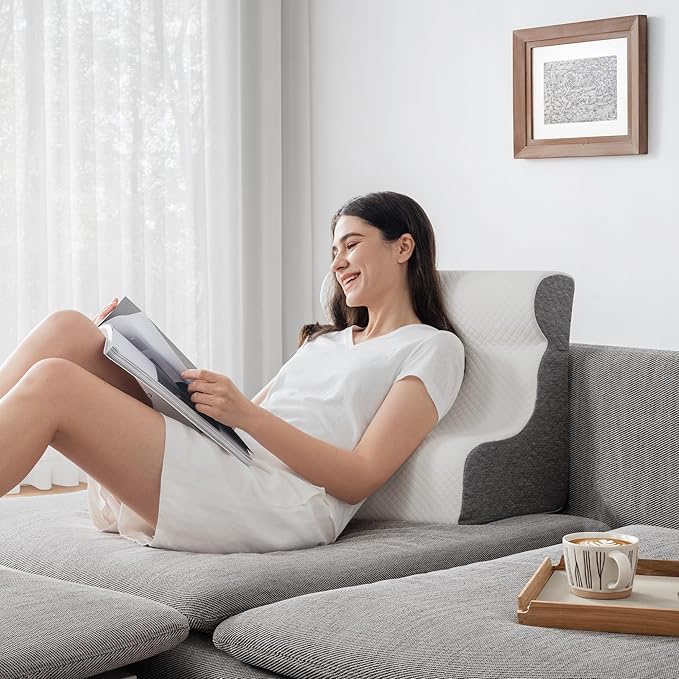 ZerOra Reading Pillow for Sitting Up in Bed Rest, Lumbar Neck Support Pillow with Back Support, Home Bedroom Sofa Dorm Essentials for Sleeping Reading Gaming Foot Rest Floor Chair Cushion-White