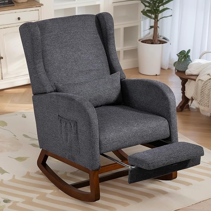Chifee & Vingol Rocking Chair Nursery with Foot Rest & Pillow,Polyester,Dack Grey