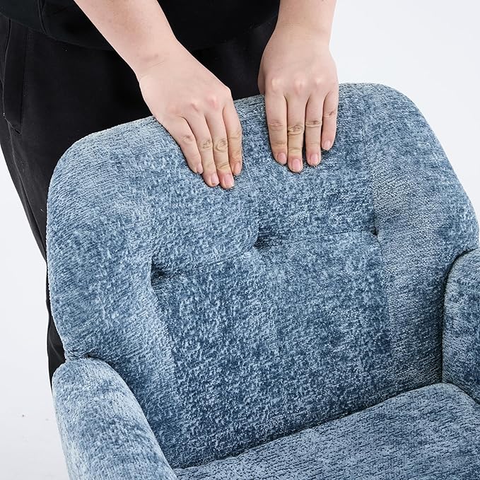 VINGLI Comfy Fuzzy Vanity Chair, Swivel Makeup Chair with Wheels, Upholstered Height Adjustable Armchair with Gold Base, Modern Ergonomic Desk Chair for Bedroom, Home Office, Blue
