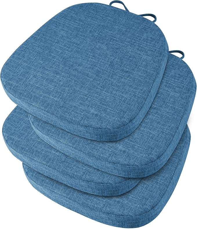 OVOV 14x14 Chair Cushions for Metal Dining Chairs Set of 4 Non Slip Thick Textured Chair Pads for Dining Chairs with Ties and Removable Cover (4, Blue)