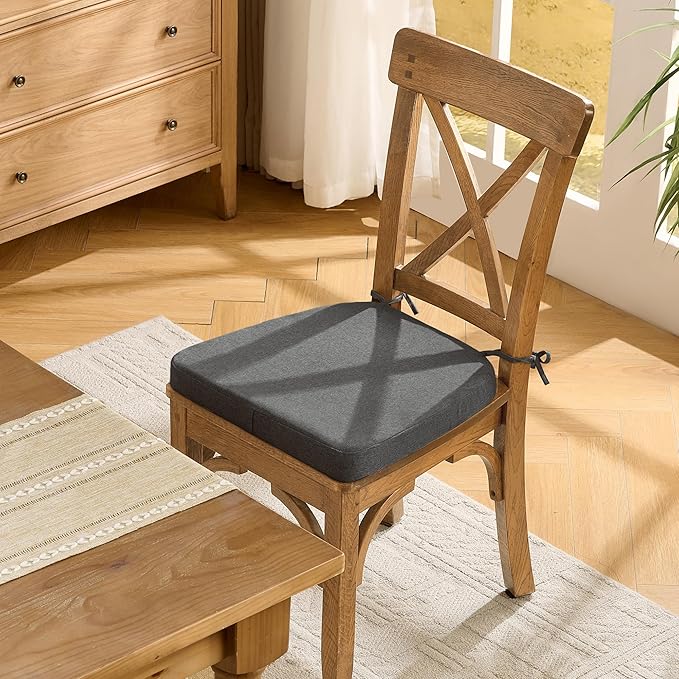 Chair Cushions for Dining Chairs Set of 4, D-Shaped Chair Pads with Non-Slip Bottom, Kitchen Seat Cushions with Removable Cover, 16 x 17 inch, Dark Grey