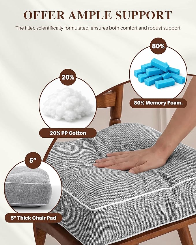 Rocking Chair Cushions Indoor, 5-inch Thicken Seat Cushion with Memory Foam Non-Slip Tufted Chair Pads Set of Seat & Back Cushion for Outdoor Rocker Living Room, Light Grey, 28x18x5/18x18x5