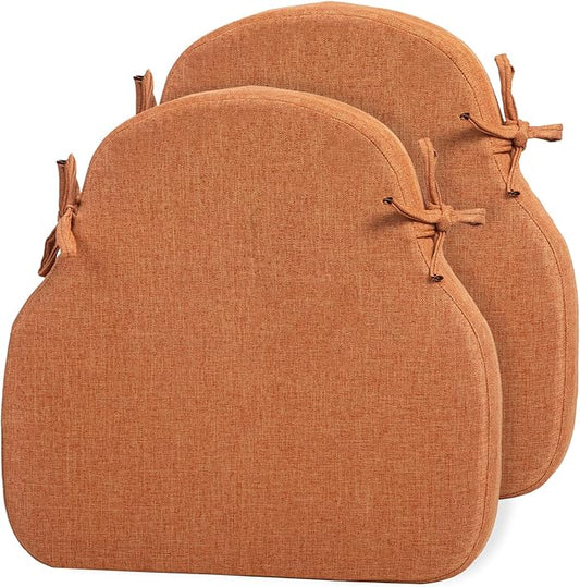 2 Pack Orange Winsor Chair Cushions with Ties, Dining Kitchen Chair Seat Pads Non Slip Removable Washable Cover 17"x16"