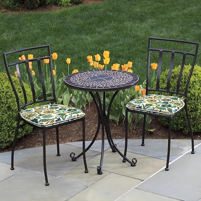DYTXIII Set of 2 Outdoor Chair Cushions with Ties, Water Repellent Patio Chair Pads 17"x 16" for Outdoor Furniture, Round Corner Seat Cushions for Garden Yard Kitchen Fiesta Floral