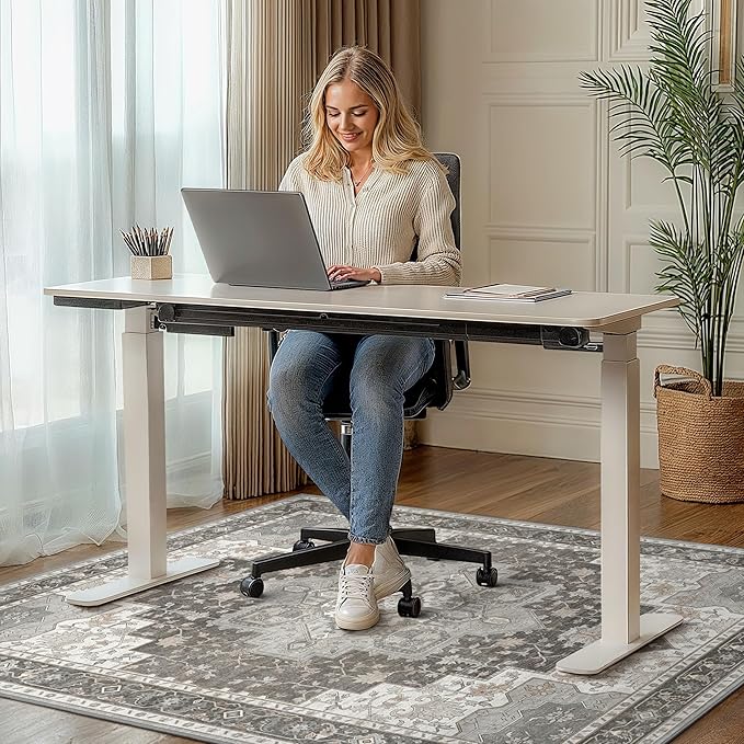 48"x60" Office Chair Mat for Hardwood Tile Floor, Under Desk Carpet Protector for Rolling Computer Chair Mat, Machine Washable Area Rug, Anti-Slip 1/5" Thick Low Pile Thin Vinyl Floor Mat, Tawny Grey