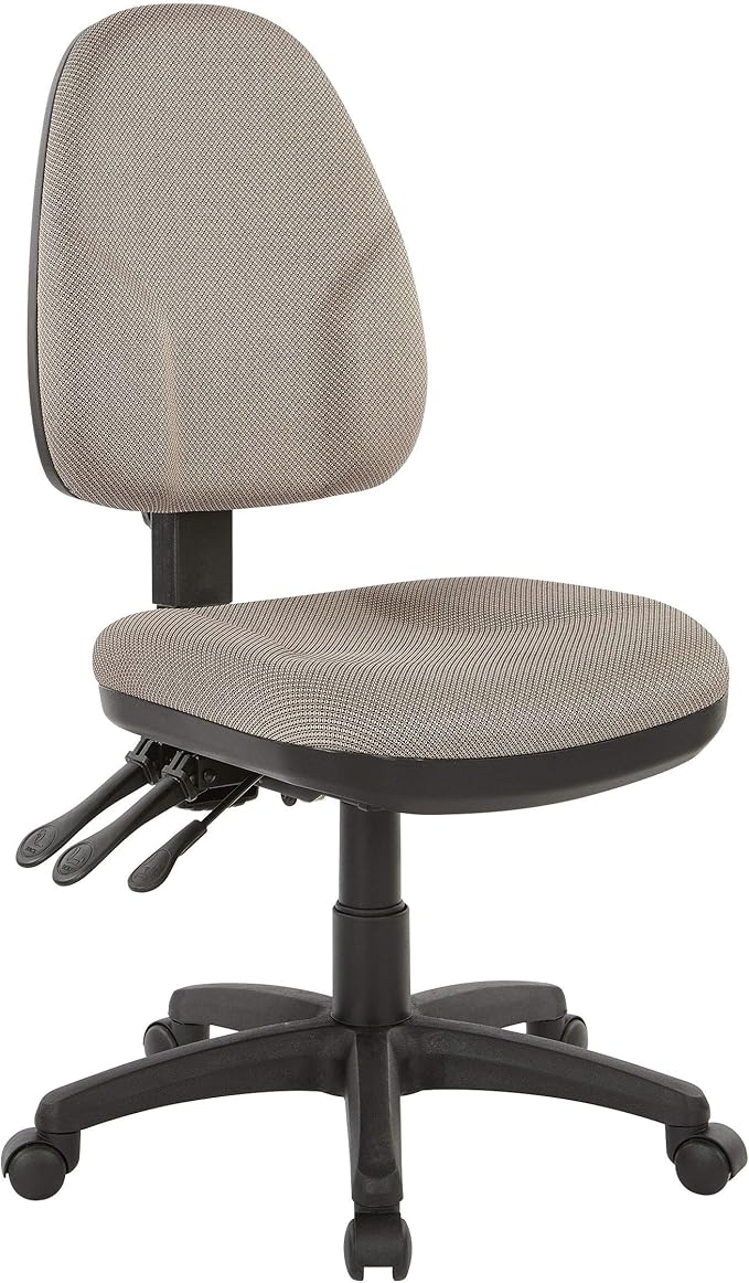 Office Star Ergonomic Dual Function Office Task Chair with Adjustable Padded Back and Built-in Lumbar Support, Armless, Diamond Gold Dust Fabric