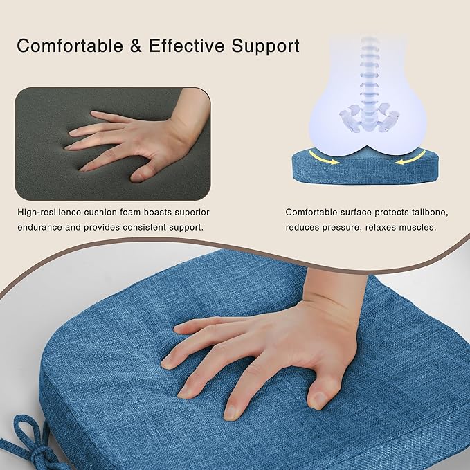 OVOV 14x14 Chair Cushions for Metal Dining Chairs Set of 2 Non Slip Thick Textured Chair Pads for Dining Chairs with Ties and Removable Cover (2, Blue)