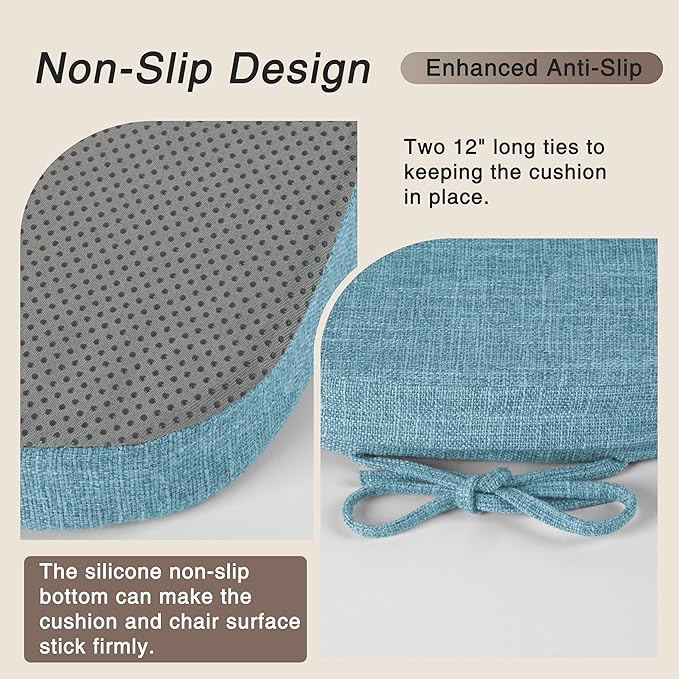 OVOV 14x14 Chair Cushions for Metal Dining Chairs Set of 2 Non Slip Thick Textured Chair Pads for Dining Chairs with Ties and Removable Cover (2, Light Blue)
