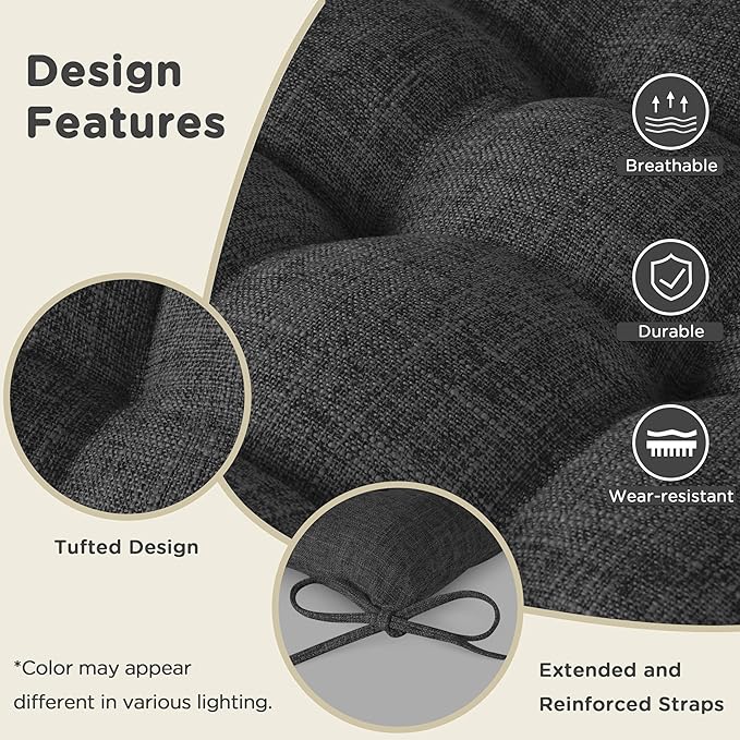 AddGrace Rocking Chair Cushions Indoor Tufted Cushions for Rocking Chairs with Ties Comfortable Textured Fabric Set of Seat & Back Cushion 21x17/17x17 Black