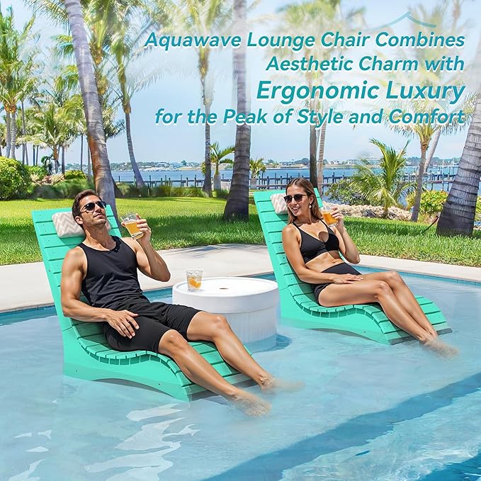HDPS Pool Lounge Chairs Set of 4, Use in Pools Lounge Chairs up to 10-Inches of Water, Chaise Chairs with Headrest, Lounge Chair Outdoor, Fade-Resistant Pool Lounger for Deck