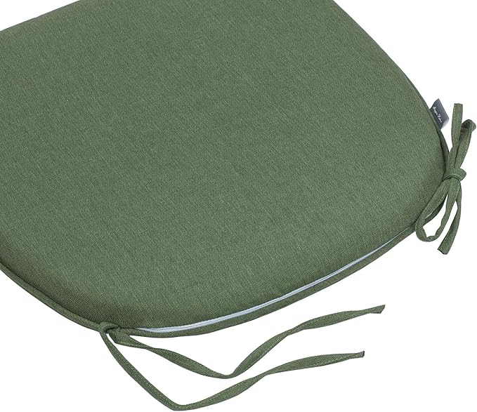 Magpie Fabrics 17"x16"x2" U-Shape Chair Cushions with Ties 2 Count, Outdoor Indoor Waterproof All Weather Seat Pads Decoration for Patio Garden Dining Office - Green