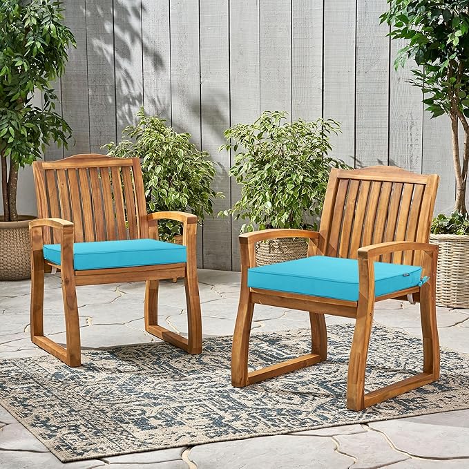 Outdoor Chair Cushions 16 x 17 Inch Water Resistant Patio Chair Cushions with Tie 3 Year Color Fastness Thick Outdoor Seat Cushion for Garden Lawn Patio Furniture Teal Set of 2