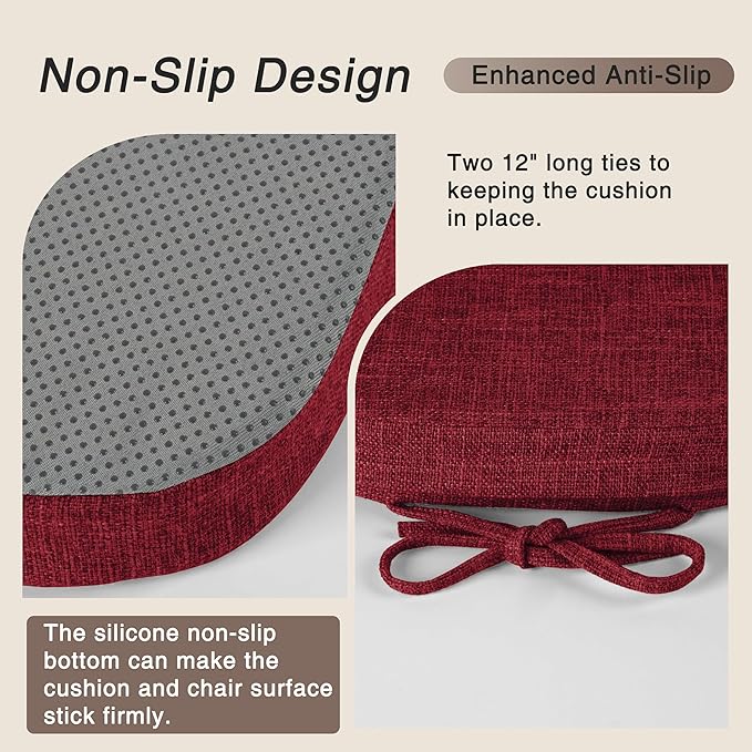 OVOV 14x14 Chair Cushions for Metal Dining Chairs Set of 2 Non Slip Thick Textured Chair Pads for Dining Chairs with Ties and Removable Cover (2, Red)