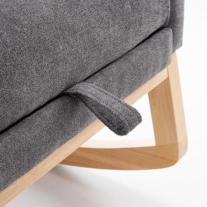 Rocking Chair with Foot Rest, Nursery Glider Teddy Gliding Rocking Chair with Retractable Footrest Rubber Wood Legs Side Pocket High Back & Wide Seat Nursing Chair for Living Room (Gray)