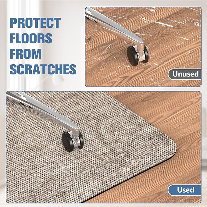 Placoot Corduroy Office Chair Mat, 35x55 Inch, Light Brown, Anti-Slip Rubber Base for Hard Floors, Desk Mat by Placoot