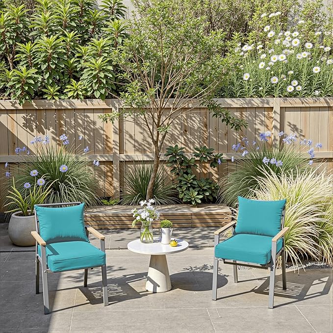 PatioGlow Outdoor Chair Cushions 18 x 18 x 3 Inch, Waterproof & Fade Resistant Patio Seat Cushion for Furniture with Handle and Ties, Thick Seating Pads for Outside Sofa Couch Set of 2, Teal