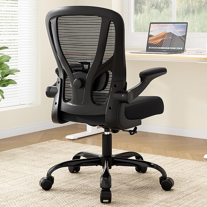Office Chair Ergonomic Desk Chair - Mesh Computer Chair Breathable Task Chair with Wheels Adjustable Lumbar Support Home Desk Office Chairs with Flip up Armrest Black 2 Pack