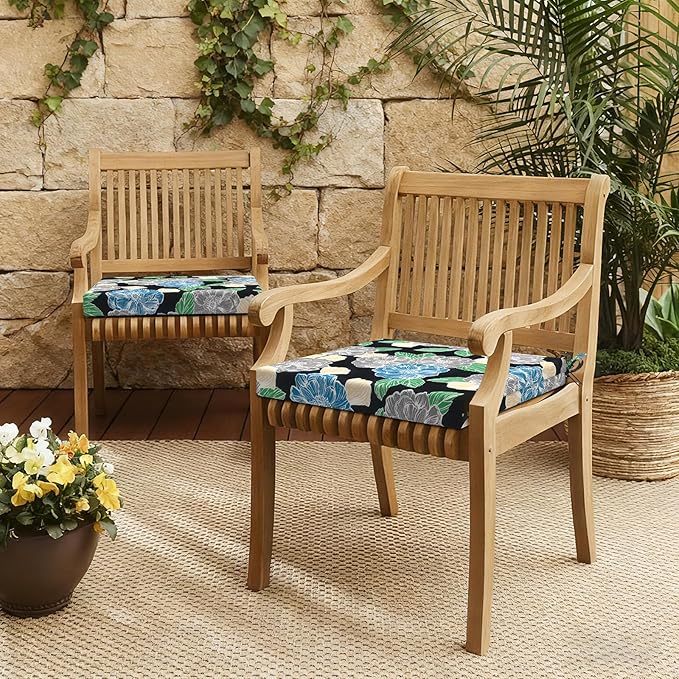 LVTXIII Outdoor Seat Cushions Seasonal Replacement Chair Cushions, Patio Chair Pads with Ties for Dining Chairs and Garden Furniture, Square Back, 19"x19"x2", 4 Pack, Peony Garden