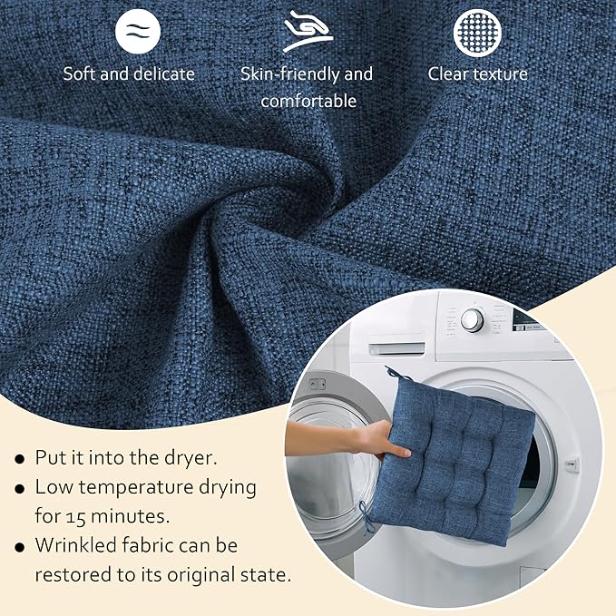 ELFJOY Rocking Chair Cushion Large Rocking Chair Pads with Ties Premium Linen High Back and Seat Cushion 2 Piece Set Linen Navy