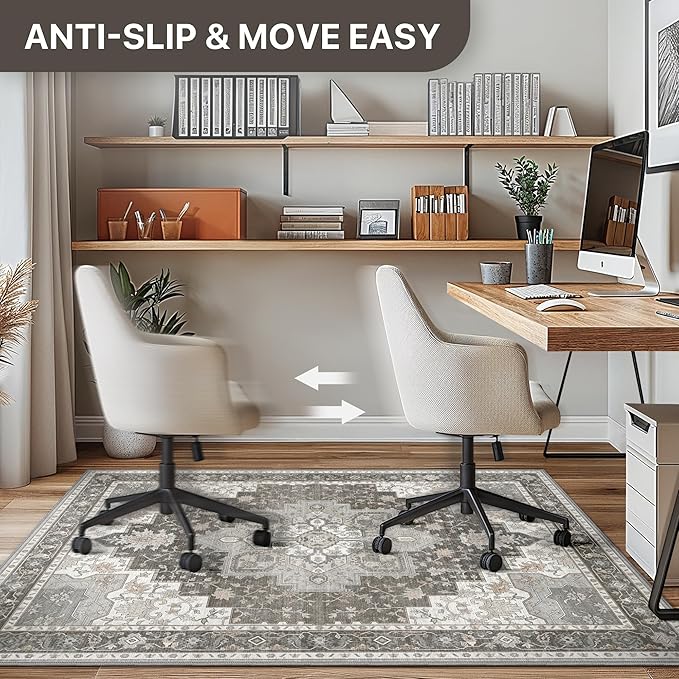 36"x48" Office Chair Mat for Hardwood Tile Floor, Under Desk Carpet Protector for Rolling Computer Chair Mat, Machine Washable Area Rug, Anti-Slip 1/5" Thick Low Pile Thin Vinyl Floor Mat, Tawny Grey