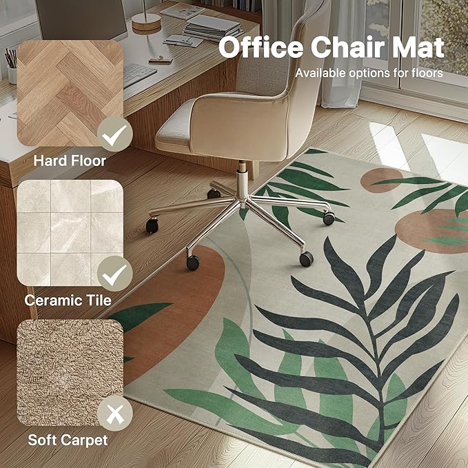 48"x60" Office Chair Mat for Hardwood Tile Floor, Under Desk Carpet Protector for Rolling Computer Chair Mat, Machine Washable Area Rug, Anti-Slip 1/5" Thick Low Pile Thin Vinyl Floor Mat, Beige Grey