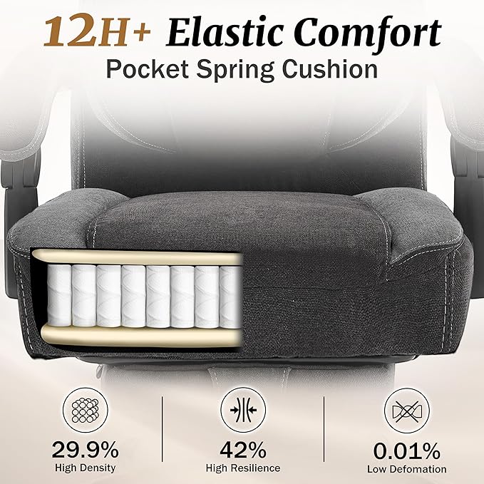 Massage Office Chair with Foot Rest,6-Point Vibration & Heat Reclining Computer Chair,Big and Tall Fabric Office Chair for Heavy People,Ergonomic Executive Desk Chair,Thick Cushion,High Back,BlackGrey