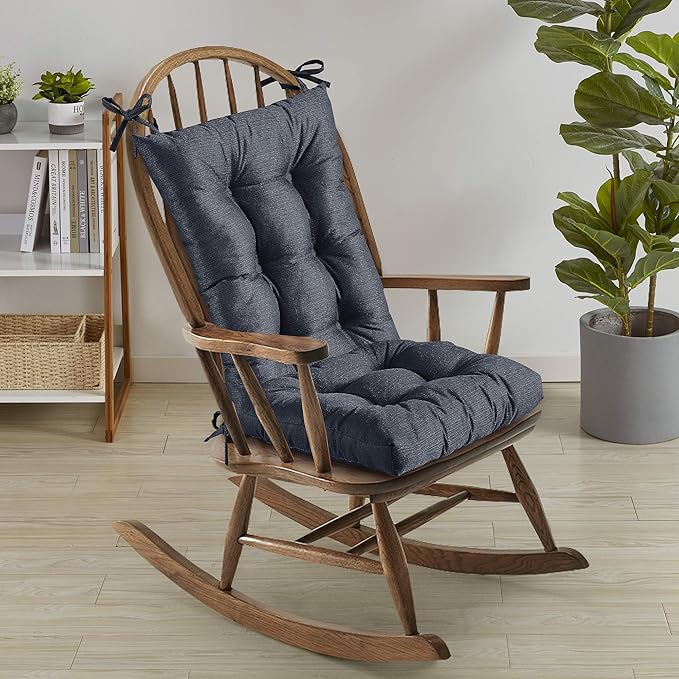 Sweet Home Collection Rocking Chair Cushion Premium Tufted Pads Non Skid Slip Backed Upper and Lower with Ties, 2 Piece Set, Navy Blue (Pack of 1)