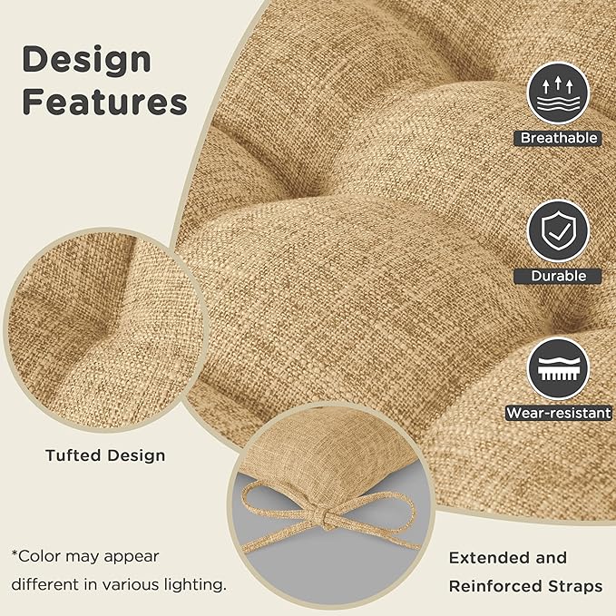 AddGrace Rocking Chair Cushions Indoor Tufted Cushions for Rocking Chairs with Ties Comfortable Textured Fabric Set of Seat & Back Cushion 21x17/17x17 Khaki