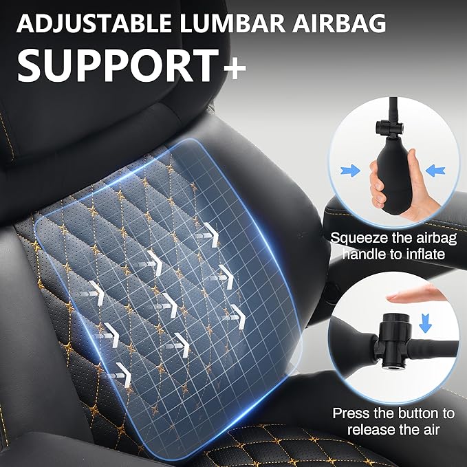 Big and Tall Office Chair 750lbs, Executive Office Chair with Adjustable Headrest&Lumbar Airbag Support, PU Leather High Back Heavy Duty Chair 5D Flip Arms, Ergonomic Thick Spring Cushion, All Black