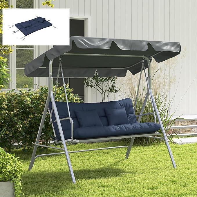 Outsunny 59" Tufted Bench Cushions & Throw Pillows, 4 Piece Swing Cushion Set, Indoor/Outdoor Replacement Bench Seat Pad, Back Cushion & 2 Pillows for Outdoor Furniture, Navy Blue