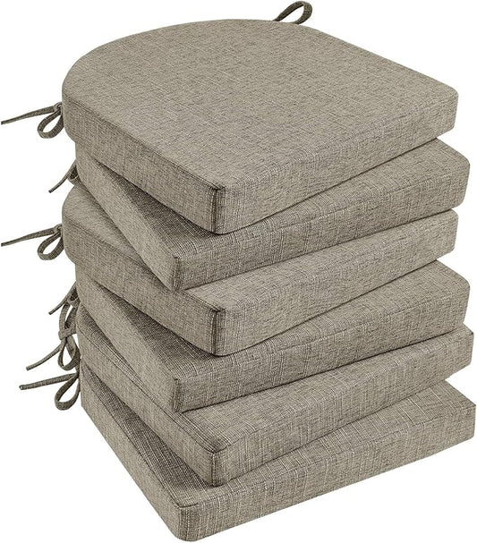 Basic Beyond Chair Cushions for Dining Chairs 6 Pack, Kitchen Chair Cushions with Ties and Non Slip Backing, 16 x 16 inches Chair Pads for Dining Chairs (Khaki)