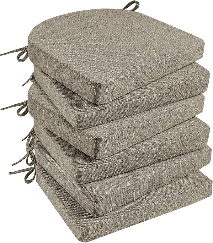 Basic Beyond Chair Cushions for Dining Chairs with Ties and Removable Cover, 2" Thick Seat Cushions for Kitchen Chairs, Set of 6, 17" x 16", Khaki