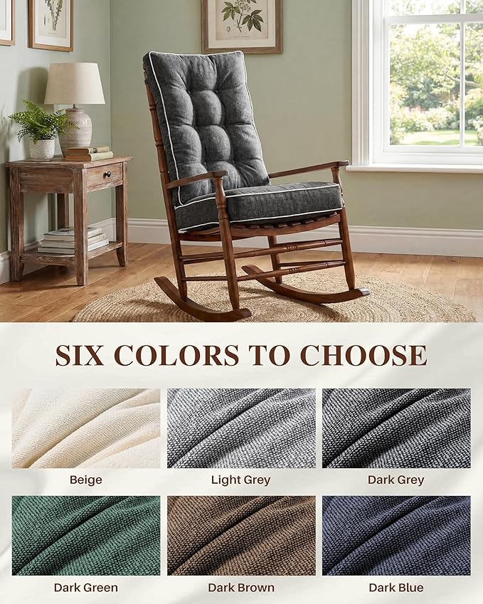 Rocking Chair Cushions Indoor, 5-inch Thicken Seat Cushion with Memory Foam Non-Slip Tufted Chair Pads Set of Seat & Back Cushion for Outdoor Rocker Living Room, Dark Grey, 22x17x5/17x17x5