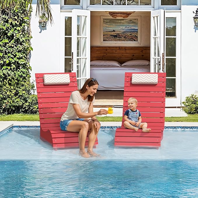 HDPS Pool Lounge Chairs Set of 4, Use in Pools Lounge Chairs up to 10-Inches of Water, Chaise Chairs with Headrest, Lounge Chair Outdoor, Fade-Resistant Pool Lounger for Deck