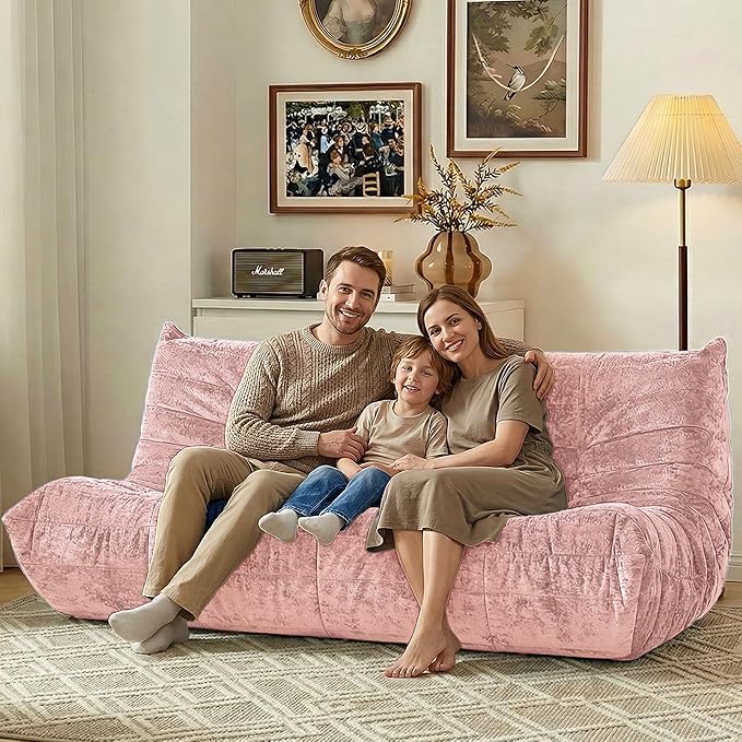 HABUTWAY Bean Bag Chair, Giant Bean Bag Chairs for Adults, 3 Seater Fireside Chair, Lazy Large Floor Bean Bag Sofa for Living Room, Bedroom, Dorm, Office (Pink)