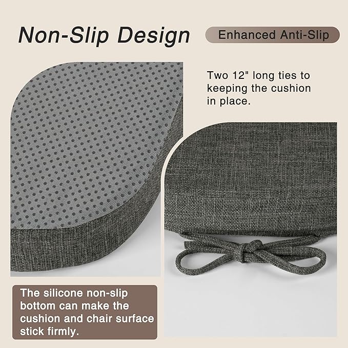 OVOV 14x14 Chair Cushions for Metal Dining Chairs Set of 1 Non Slip Thick Textured Chair Pads for Dining Chairs with Ties and Removable Cover (1, Dark Grey)